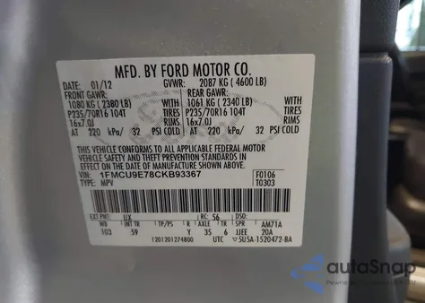 2012 Ford Escape Limited from USA, damaged, VIN 1FMCU9E78CKB93367